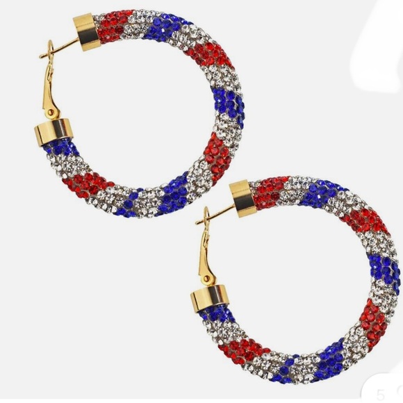 Multicolored Bling Hoops Earrings - Picture 2 of 7